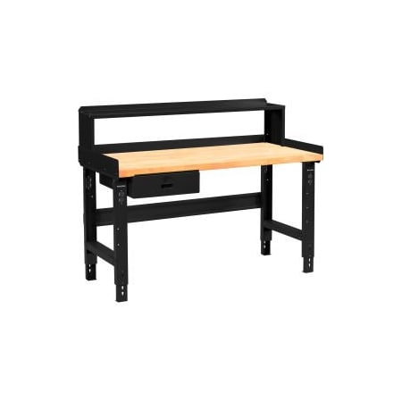 Global Equipment 72 x 30 Adj Height Workbench w/Drawer Riser, Black-Birch Square Edge Top 318913BBK